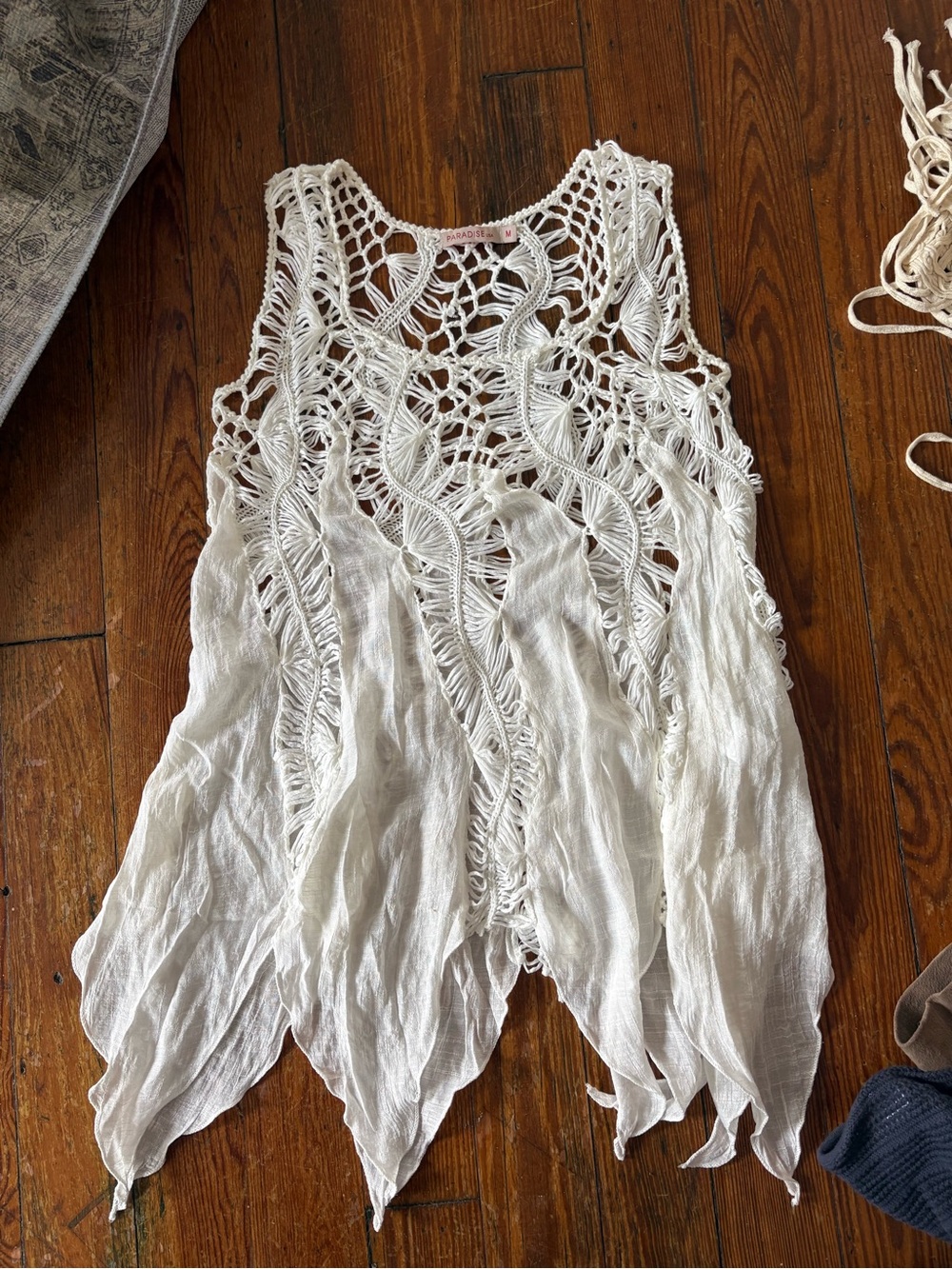 Women's White Crochet Fringe Tank Top - Bohemian Summer Layer